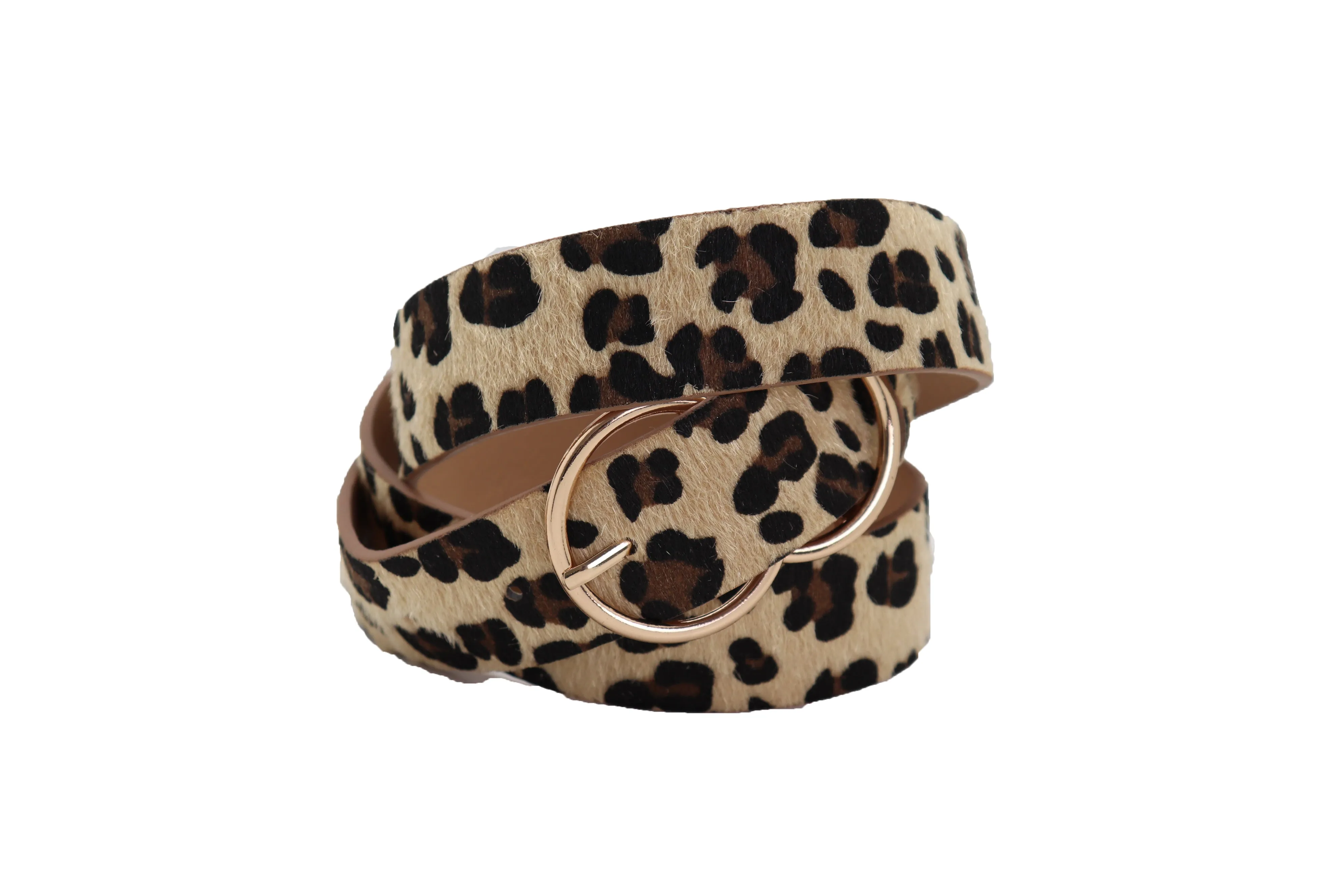 Faux Leather Leopard Animal Print Double Circle Buckle