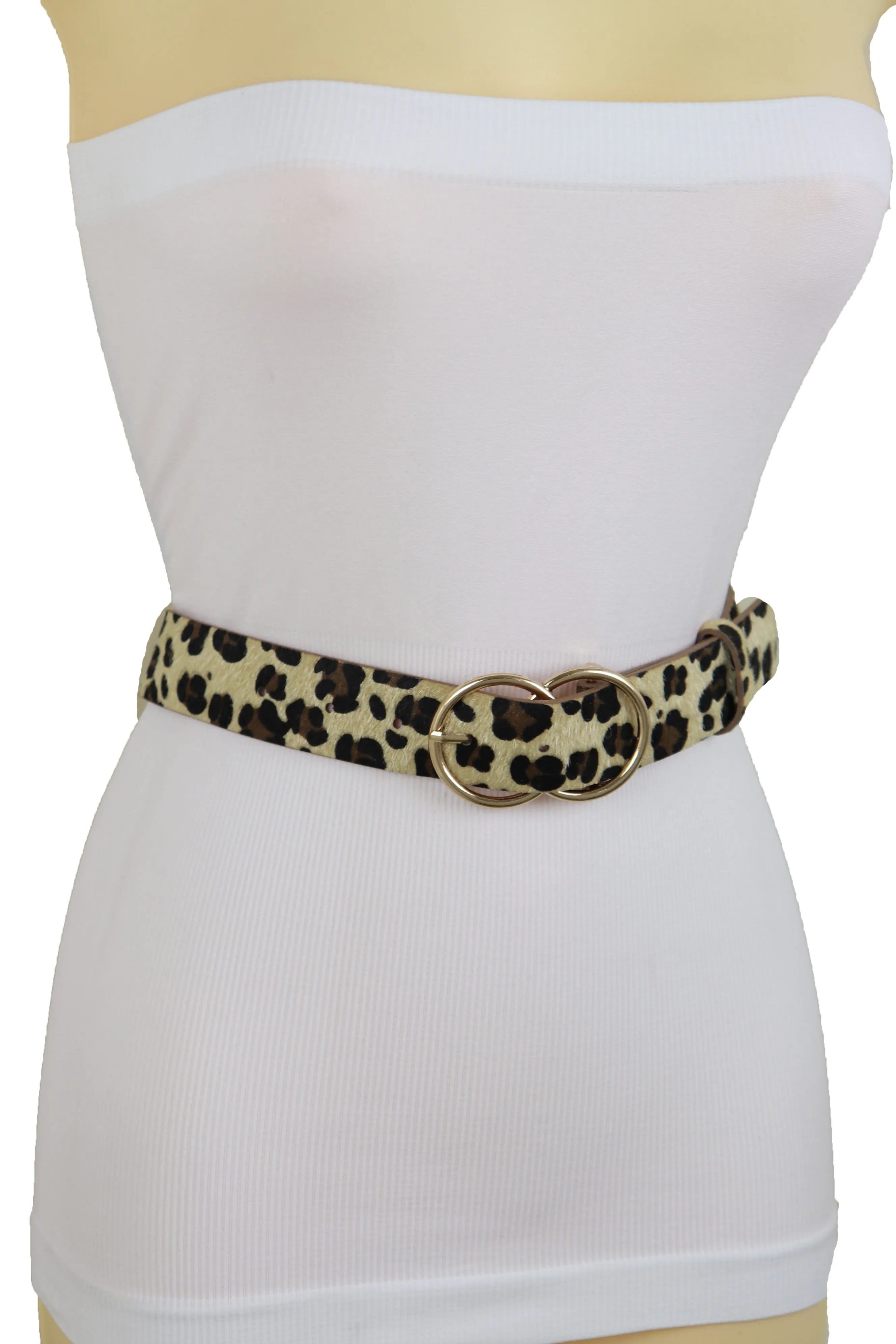 Faux Leather Leopard Animal Print Double Circle Buckle