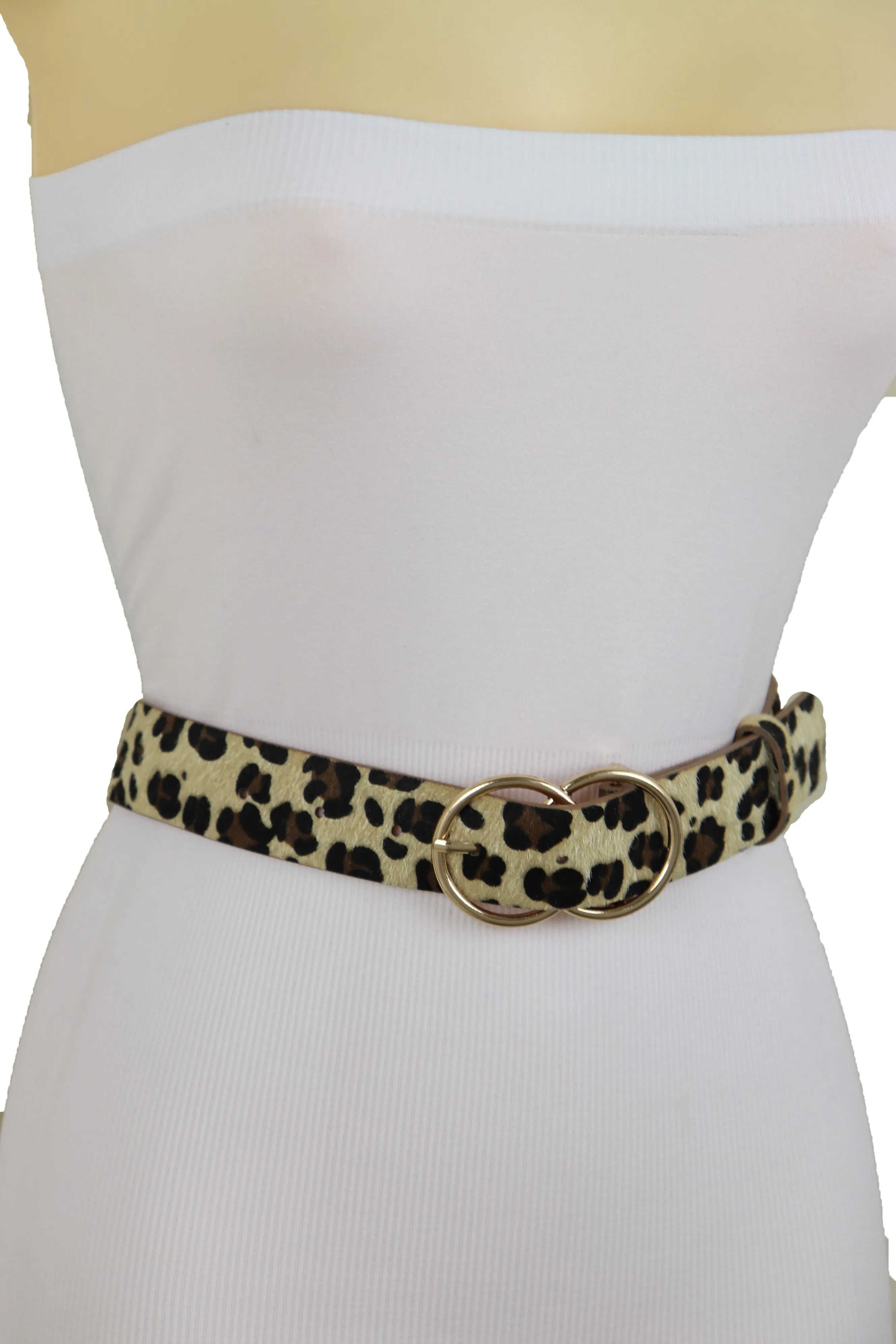 Faux Leather Leopard Animal Print Double Circle Buckle