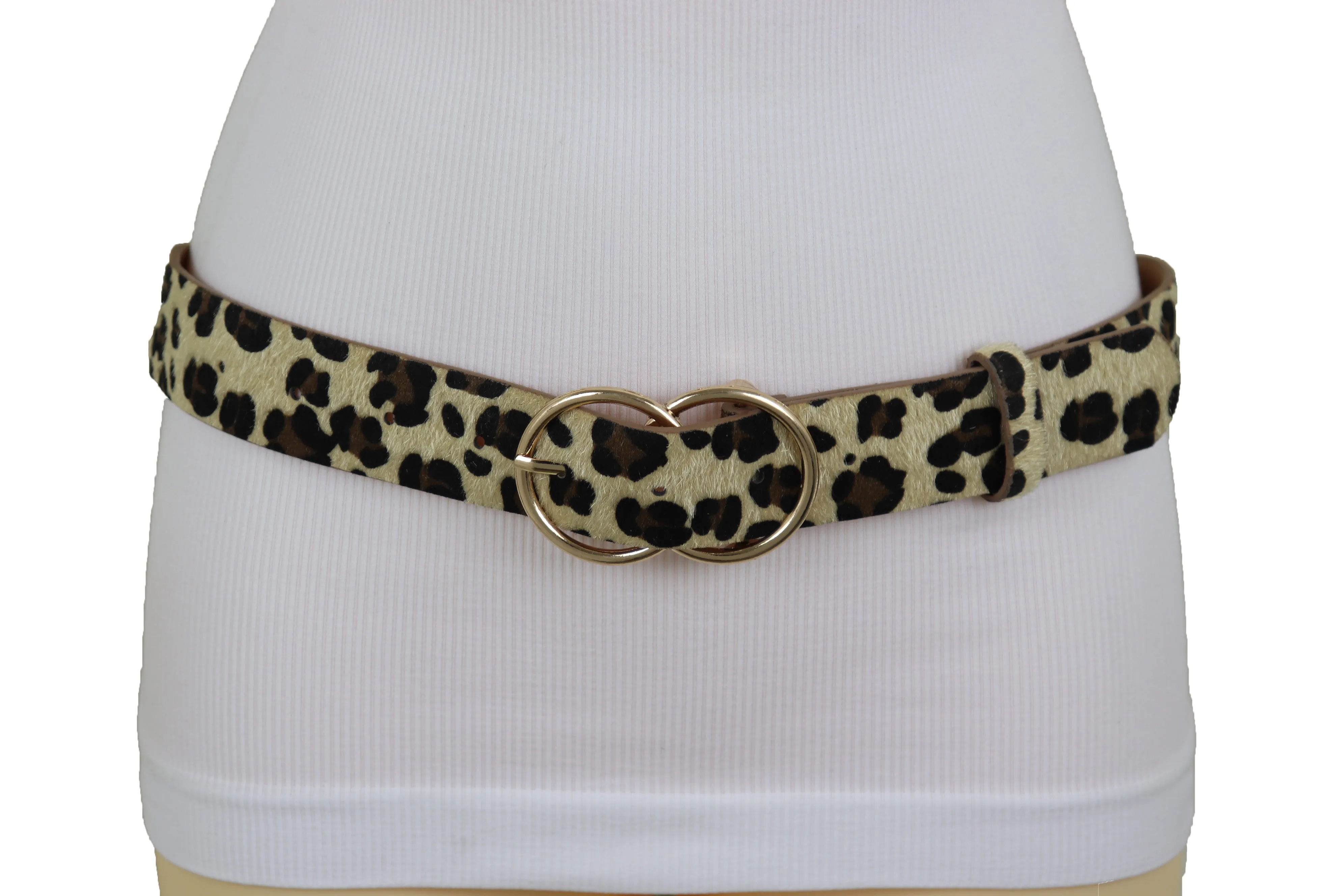 Faux Leather Leopard Animal Print Double Circle Buckle