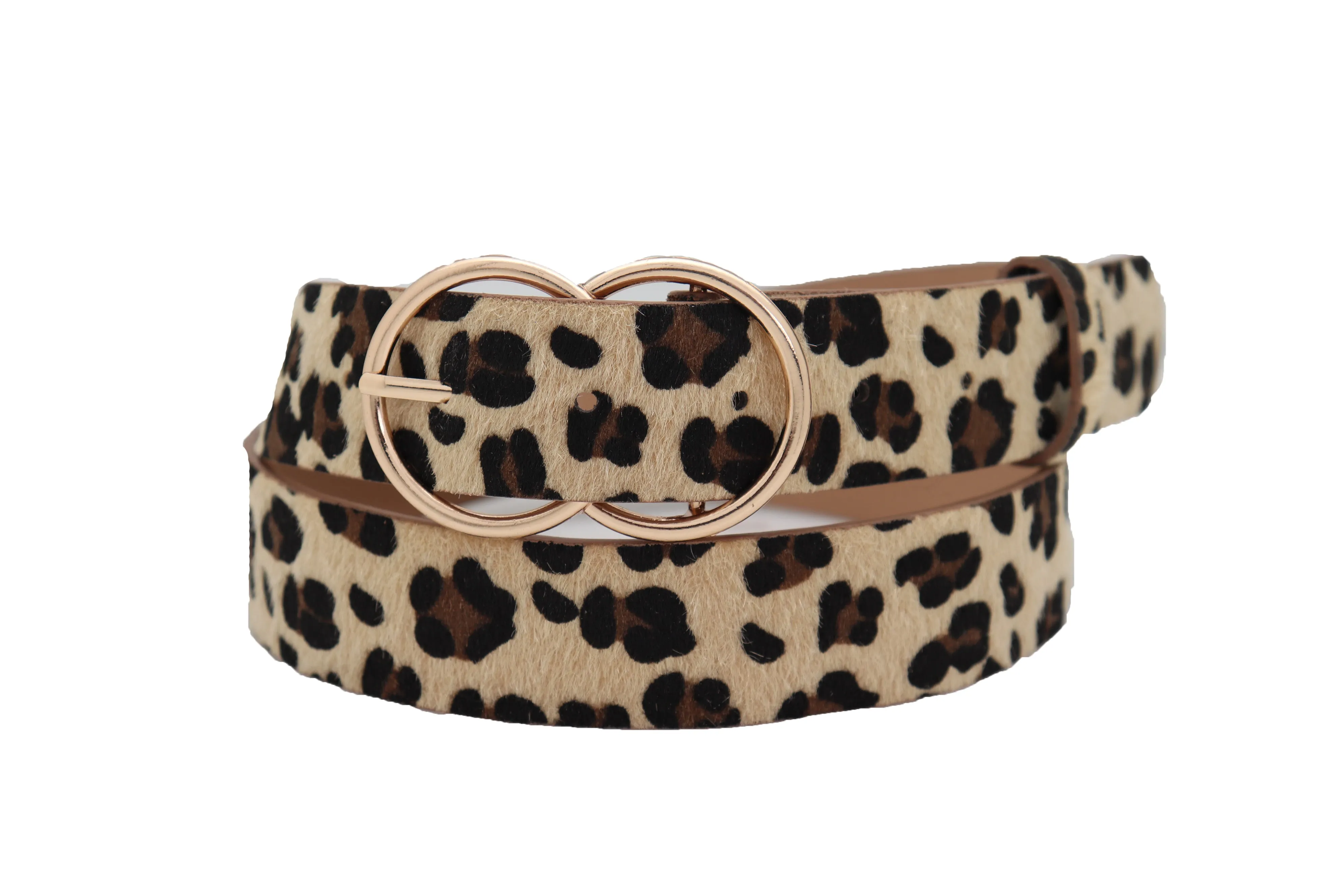 Faux Leather Leopard Animal Print Double Circle Buckle