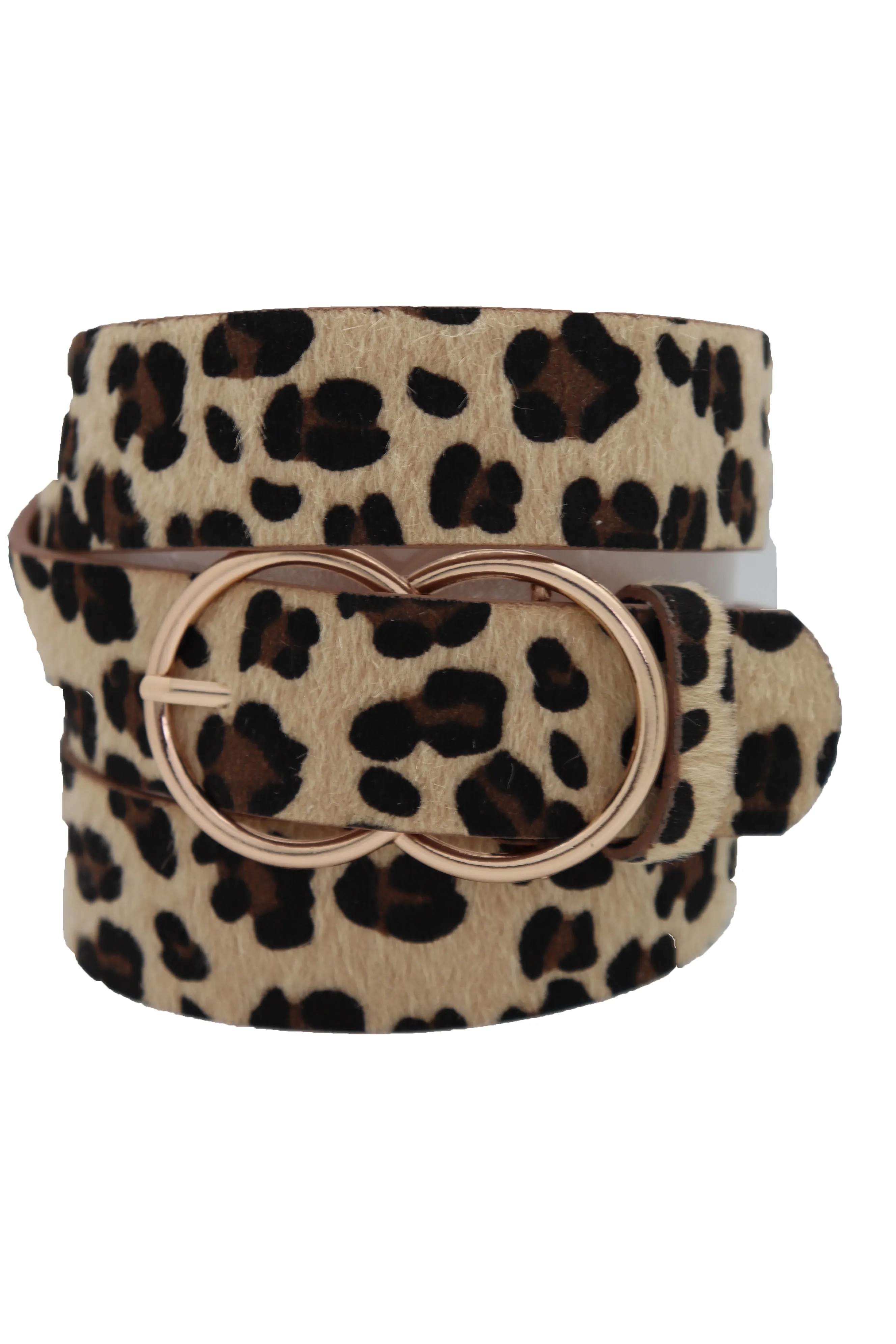 Faux Leather Leopard Animal Print Double Circle Buckle