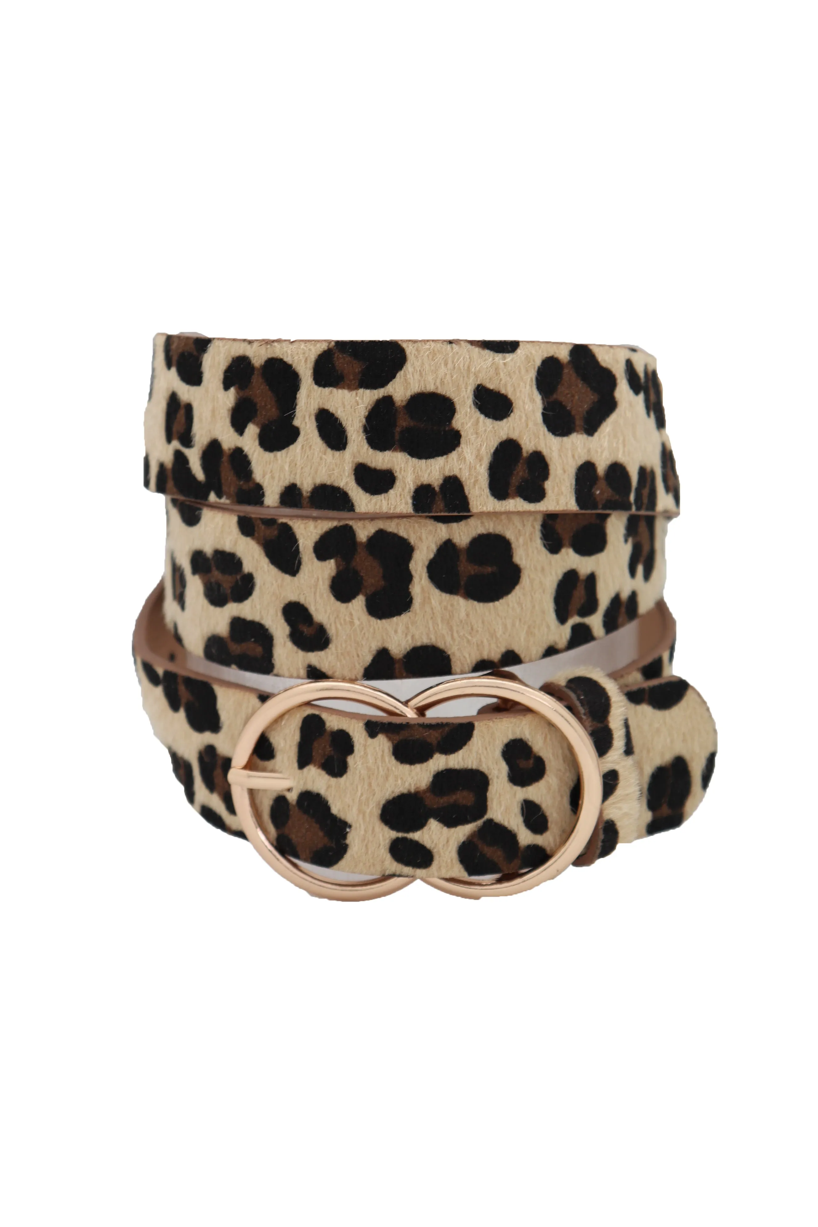 Faux Leather Leopard Animal Print Double Circle Buckle