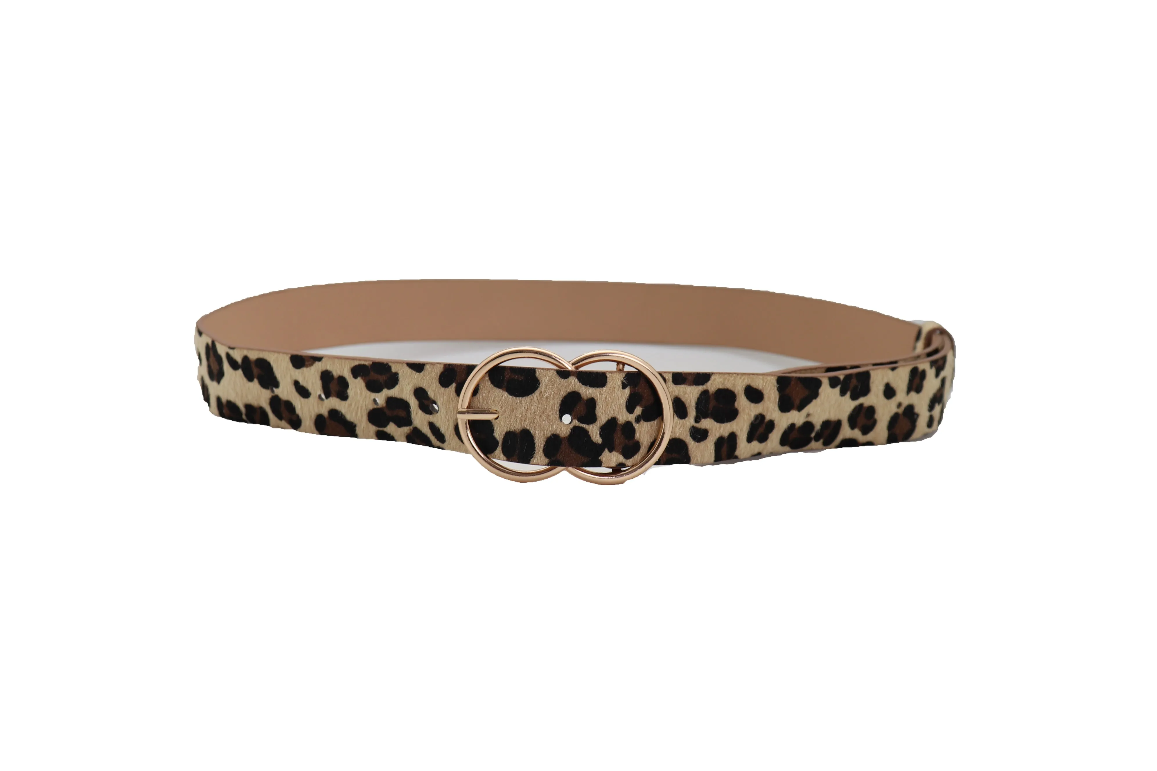 Faux Leather Leopard Animal Print Double Circle Buckle