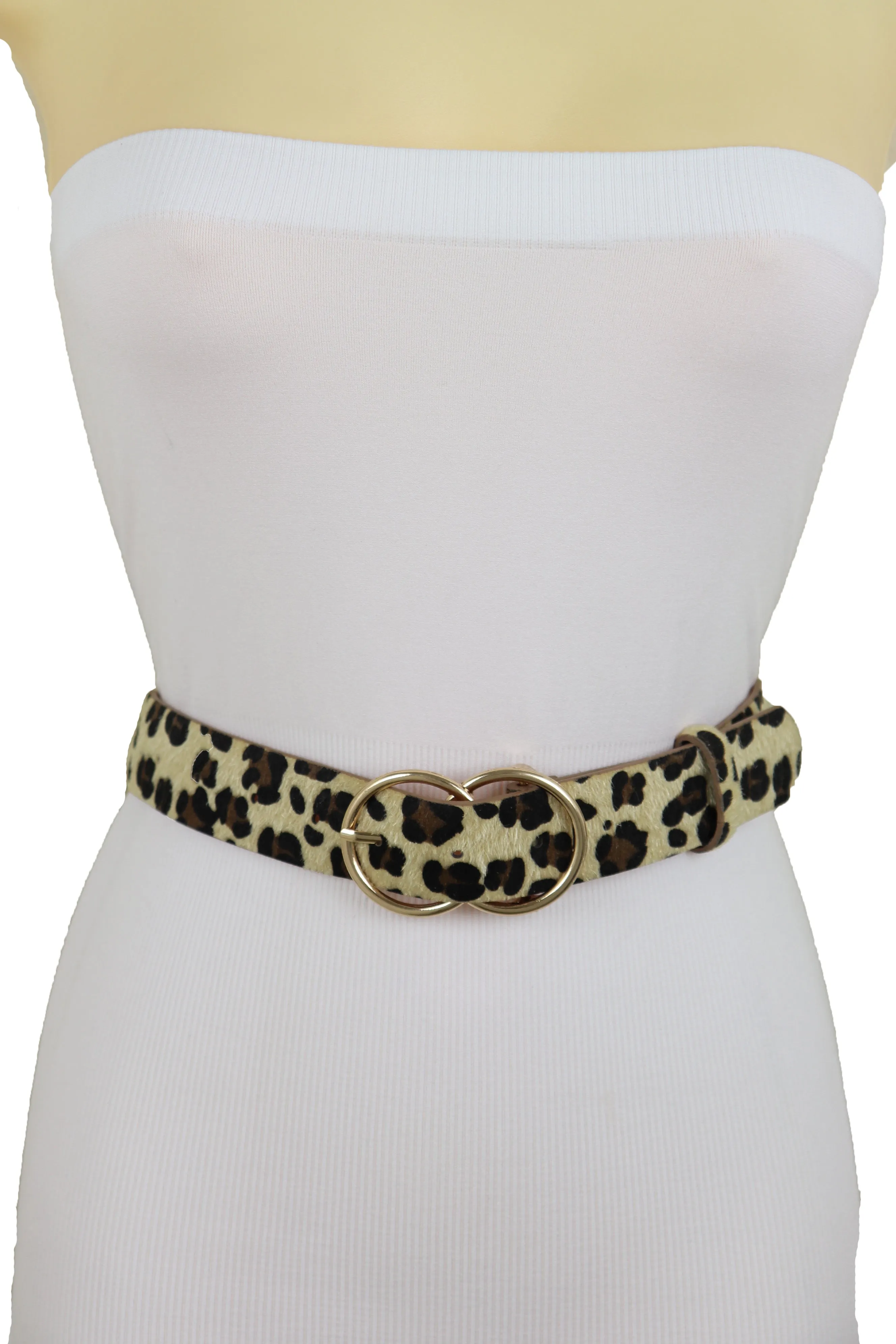 Faux Leather Leopard Animal Print Double Circle Buckle