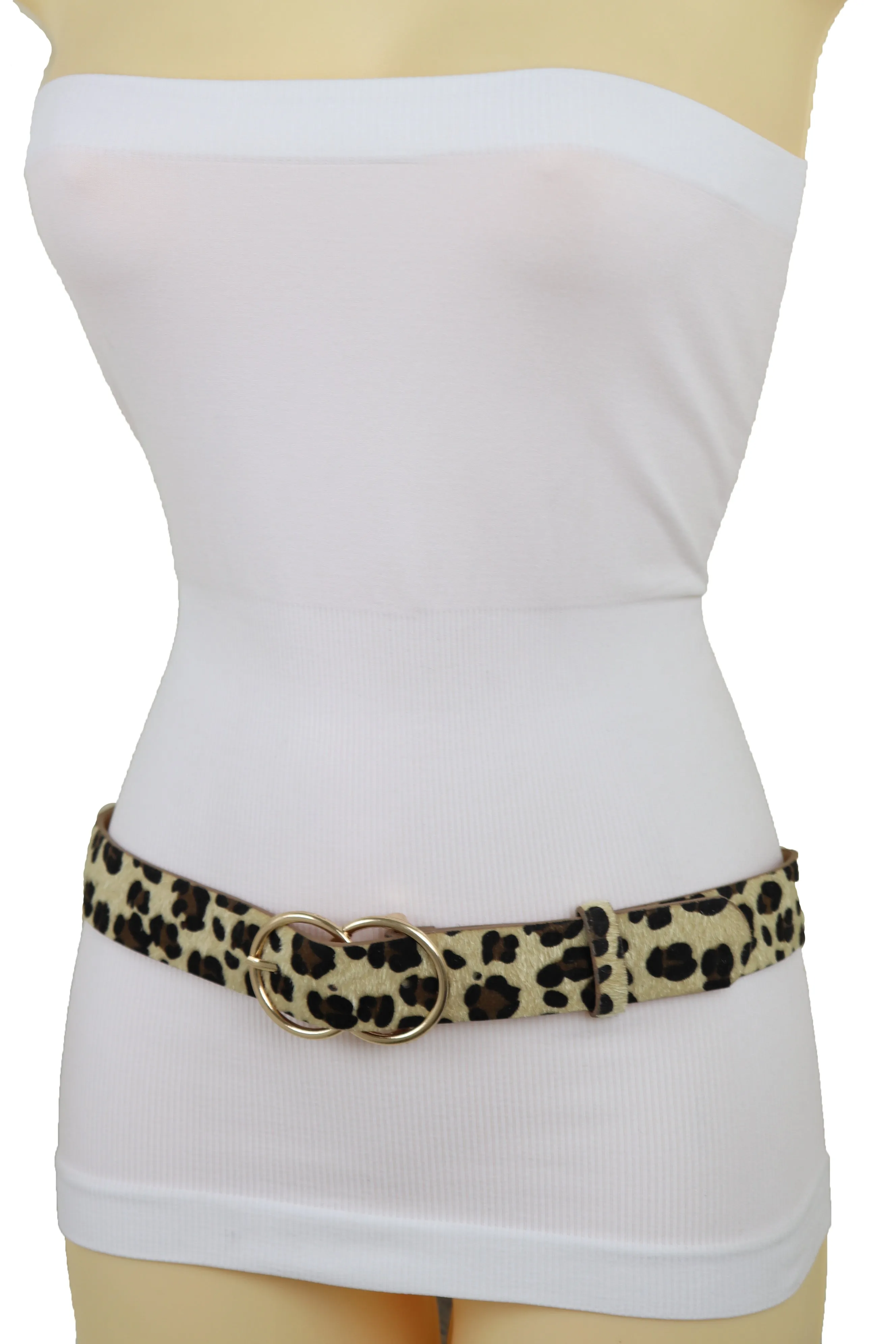 Faux Leather Leopard Animal Print Double Circle Buckle