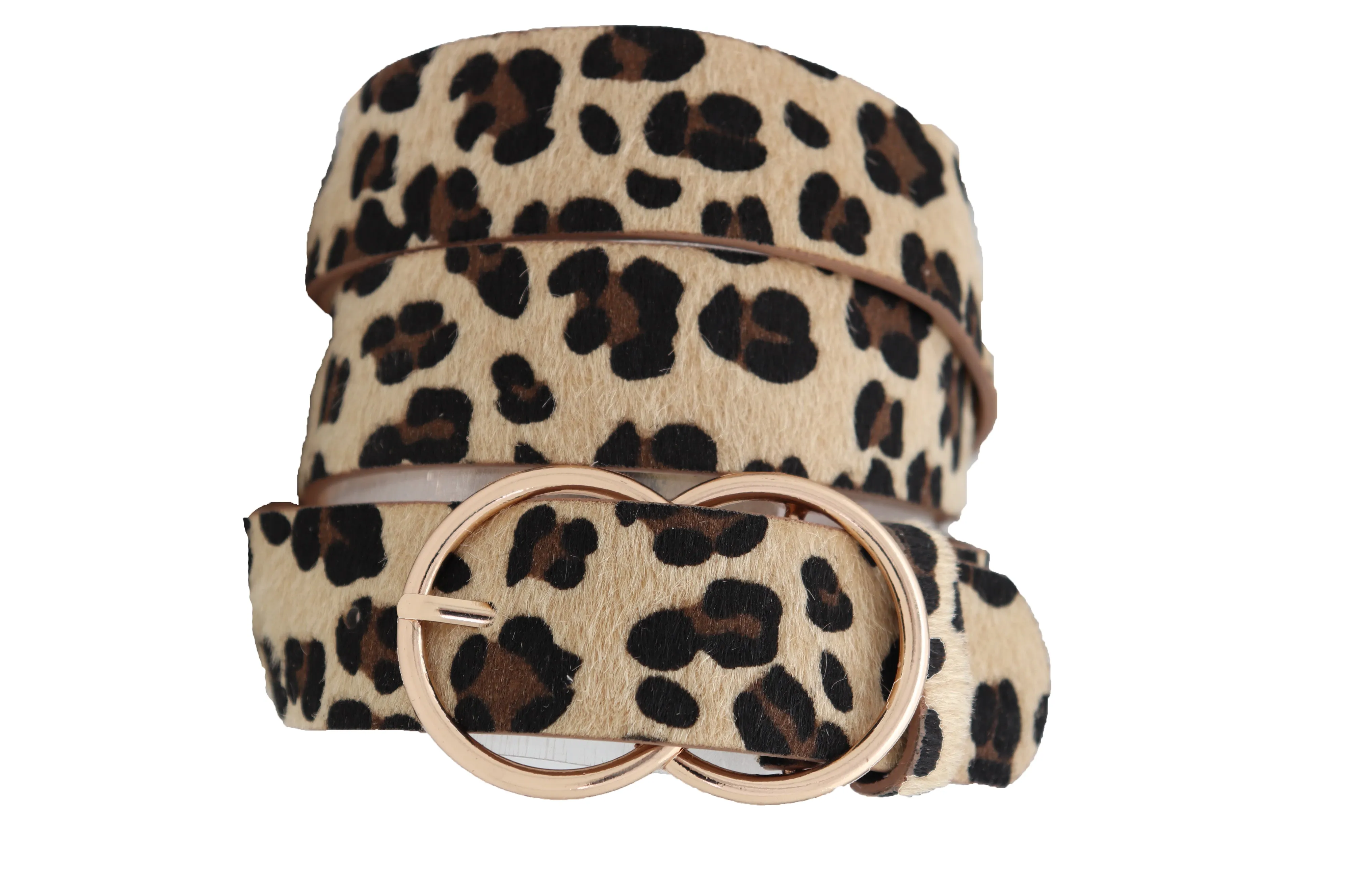 Faux Leather Leopard Animal Print Double Circle Buckle