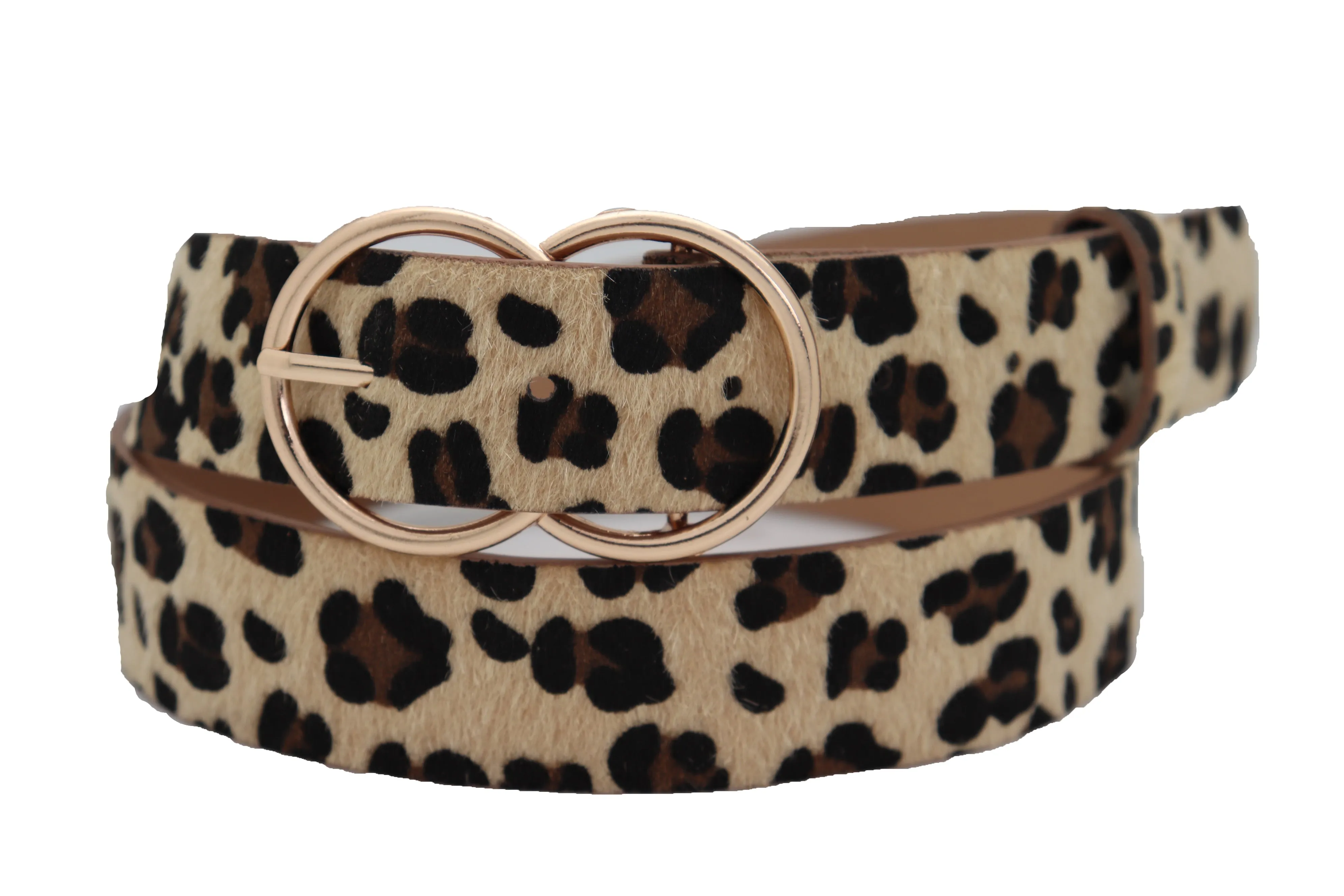 Faux Leather Leopard Animal Print Double Circle Buckle