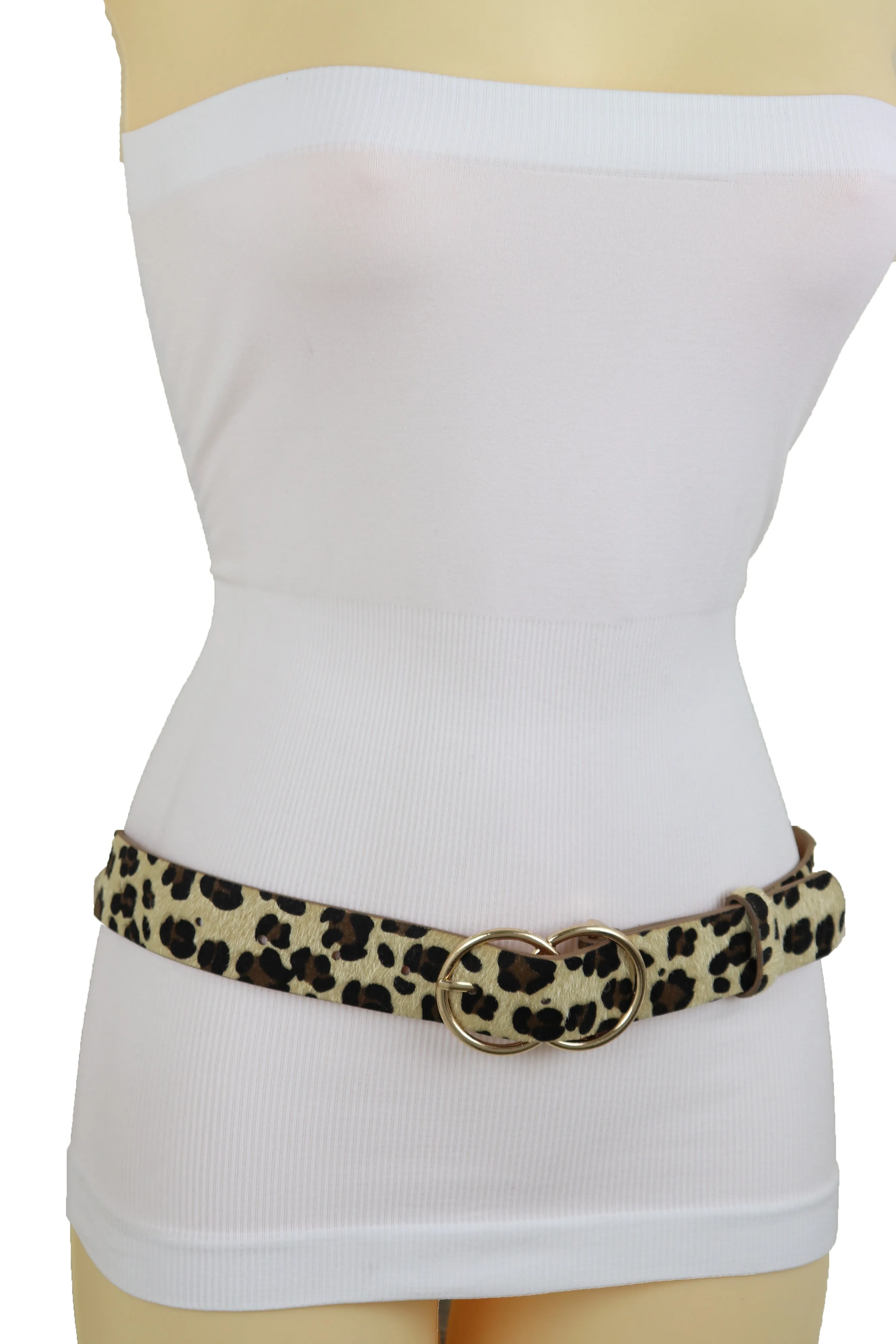 Faux Leather Leopard Animal Print Double Circle Buckle