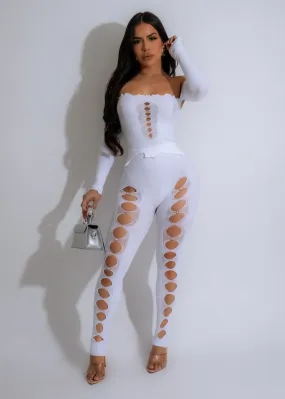 Feeling Hot Cut Out Rhinestones Legging Set White