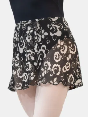 Floral Black Chiffon Wrap Short Dance Skirt MP301