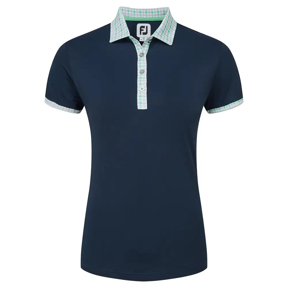 FootJoy Ladies Gingham Trim Short Sleeve Golf Shirt