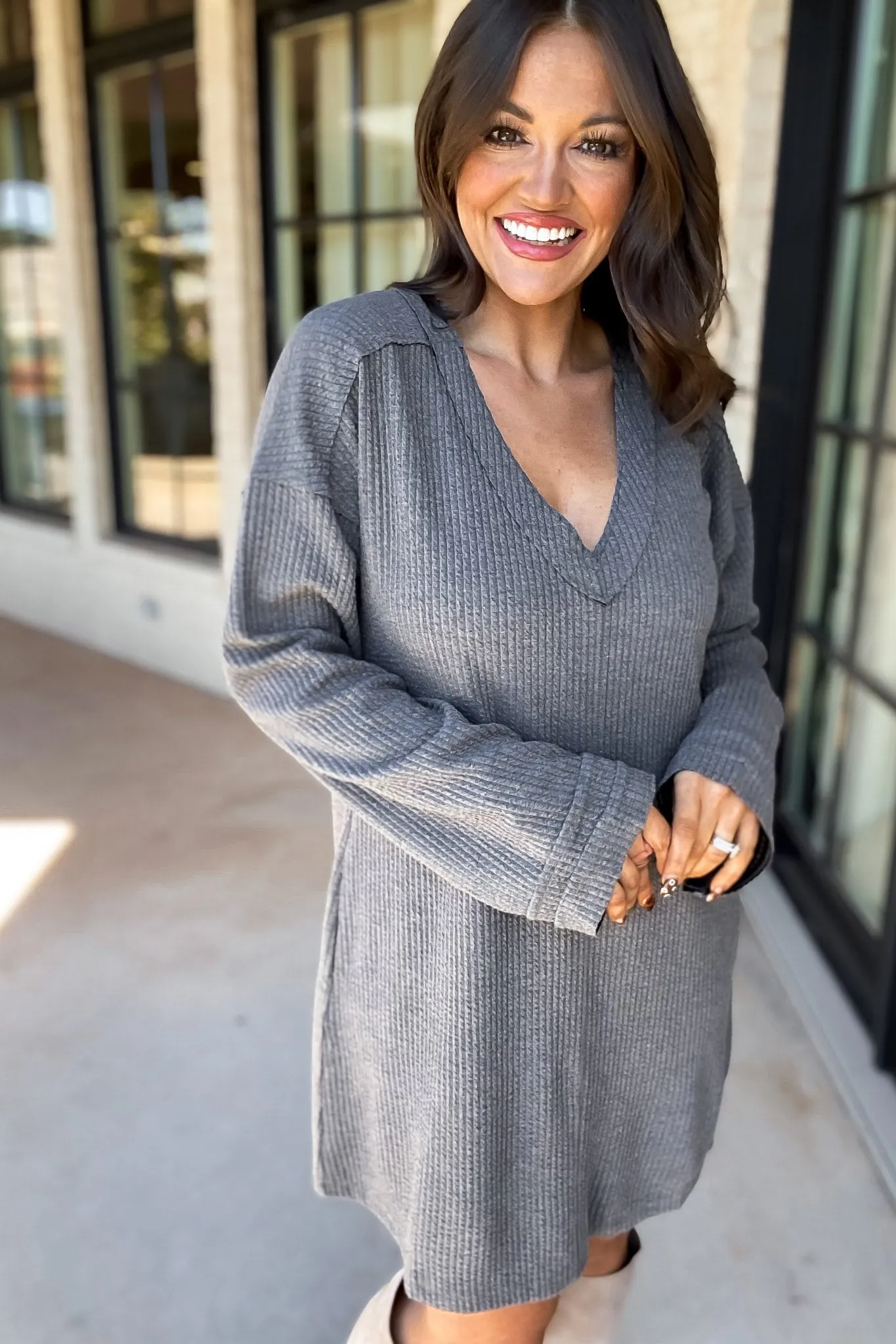 Forever Young Heathered Charcoal Sweater Dress