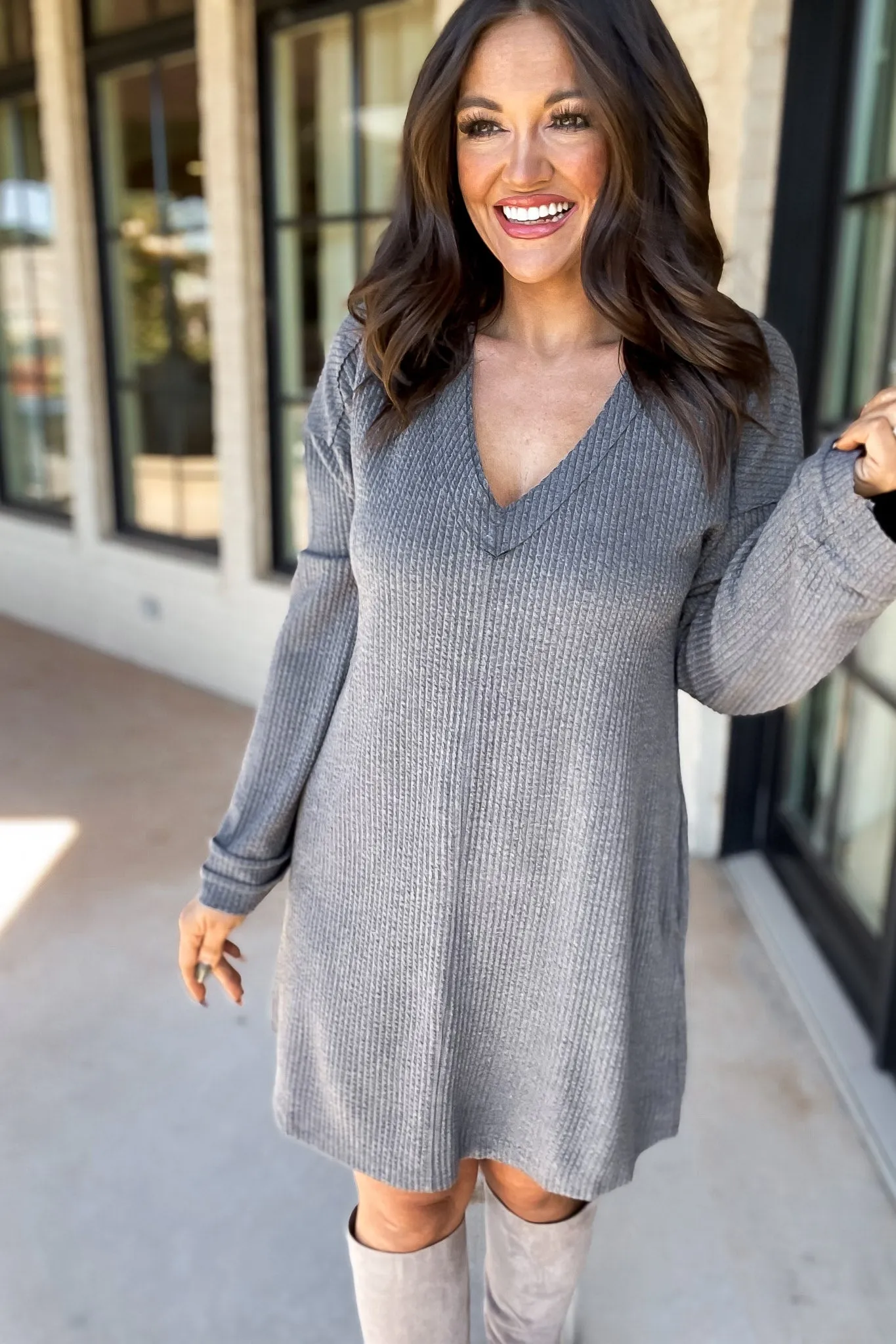 Forever Young Heathered Charcoal Sweater Dress