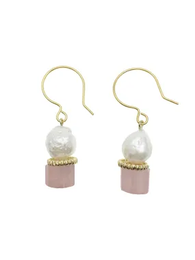 Freshwater Pearl With Rose Quartz Hoop Earrings DE213