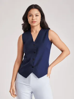 Front Button Vest - Navy Blue