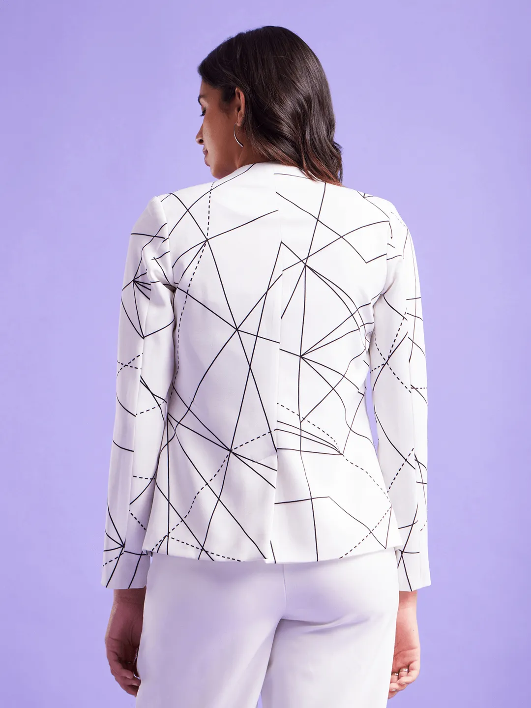 Geometric Open Front Blazer - White And Black