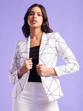 Geometric Open Front Blazer - White And Black