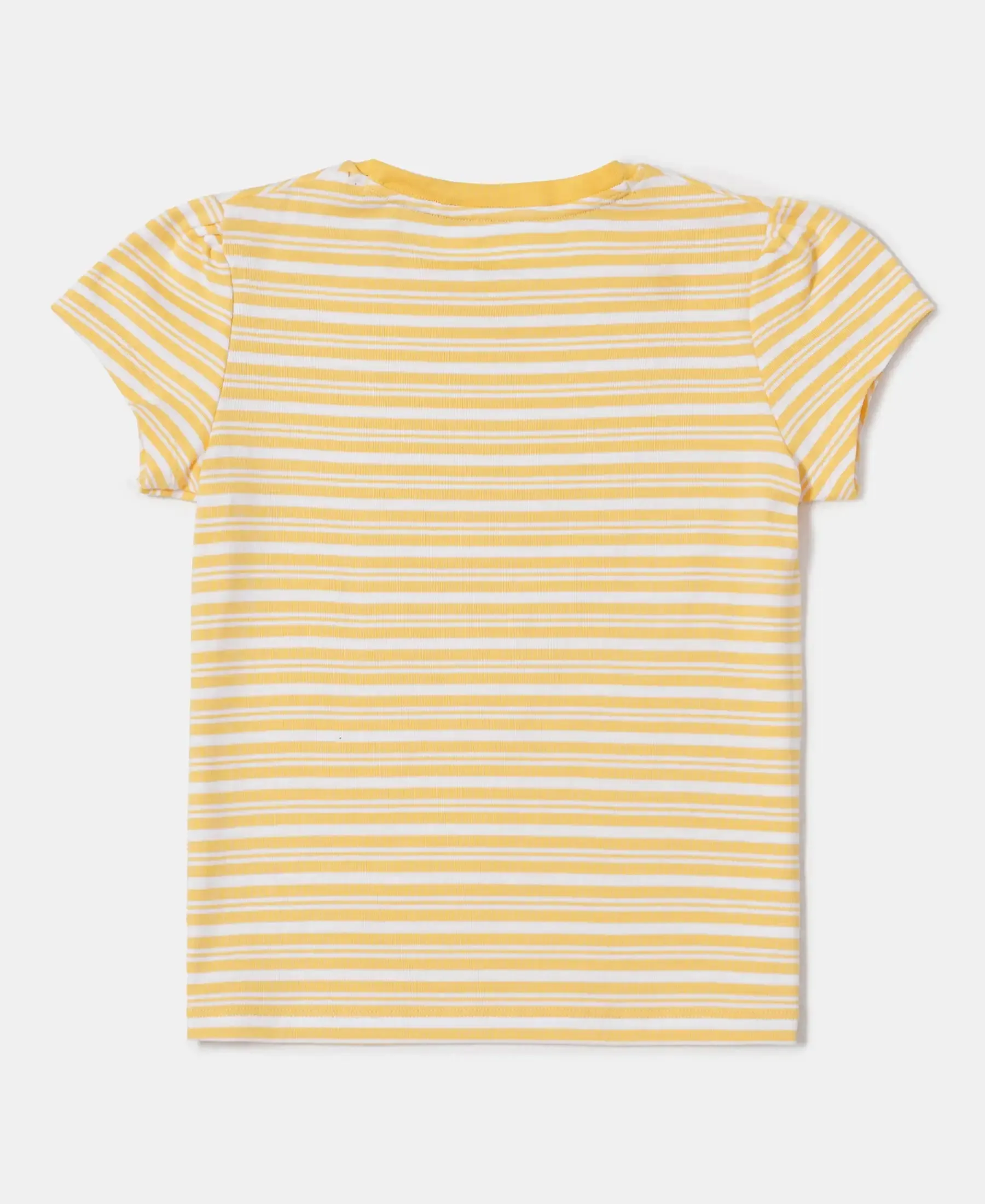 Girl's Super Combed Cotton Elastane Stretch Rib Striped Short Sleeve T-Shirt - Banana Cream & White