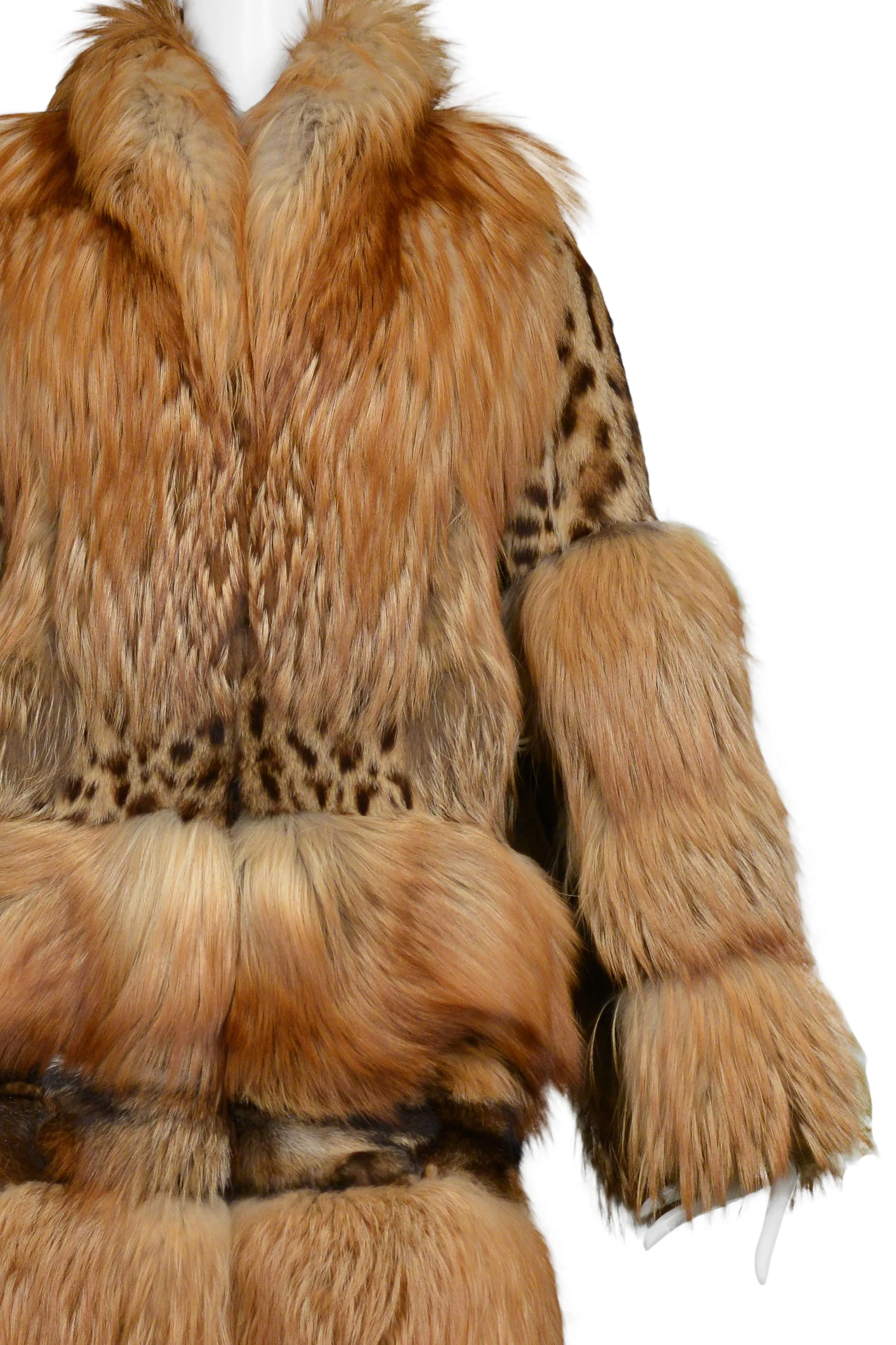 GUCCI BY TOM FORD FOX FUR & LEOPARD PRINTED CONVERTIBLE COAT 1999