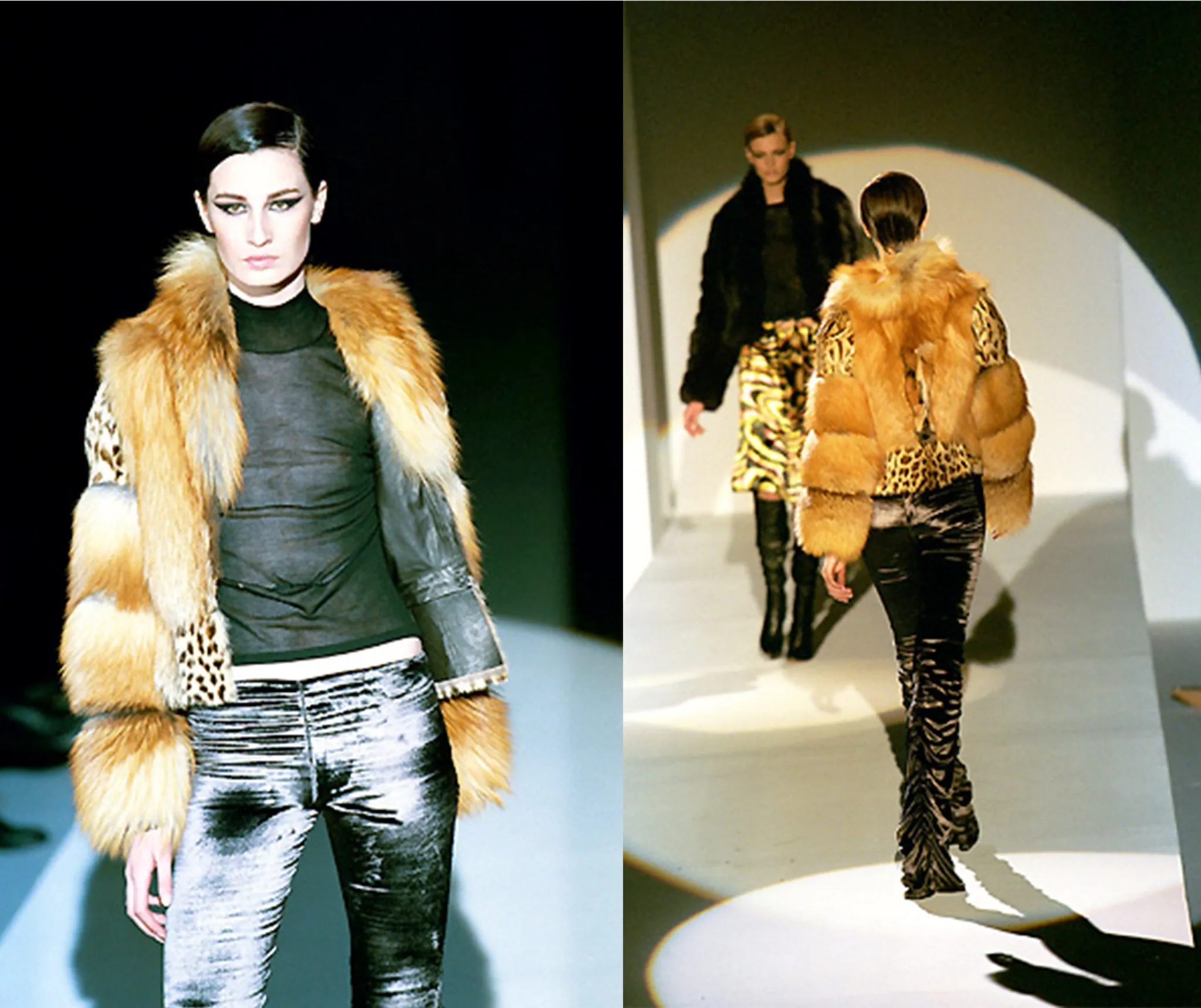 GUCCI BY TOM FORD FOX FUR & LEOPARD PRINTED CONVERTIBLE COAT 1999