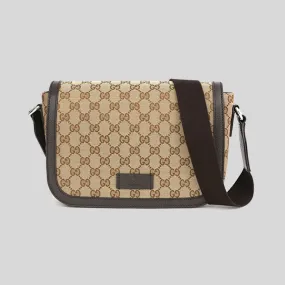 GUCCI Unisex Signature GG Canvas Flap Crossbody Bag Beige 449172