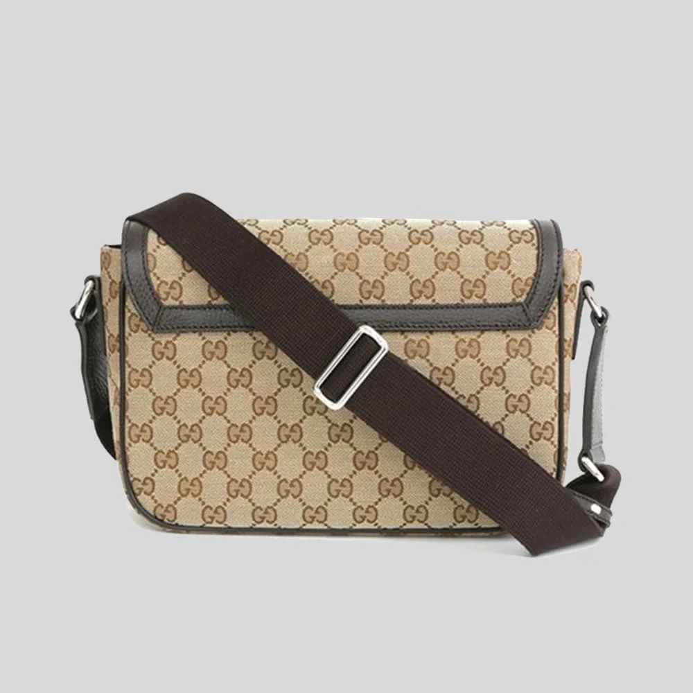 GUCCI Unisex Signature GG Canvas Flap Crossbody Bag Beige 449172