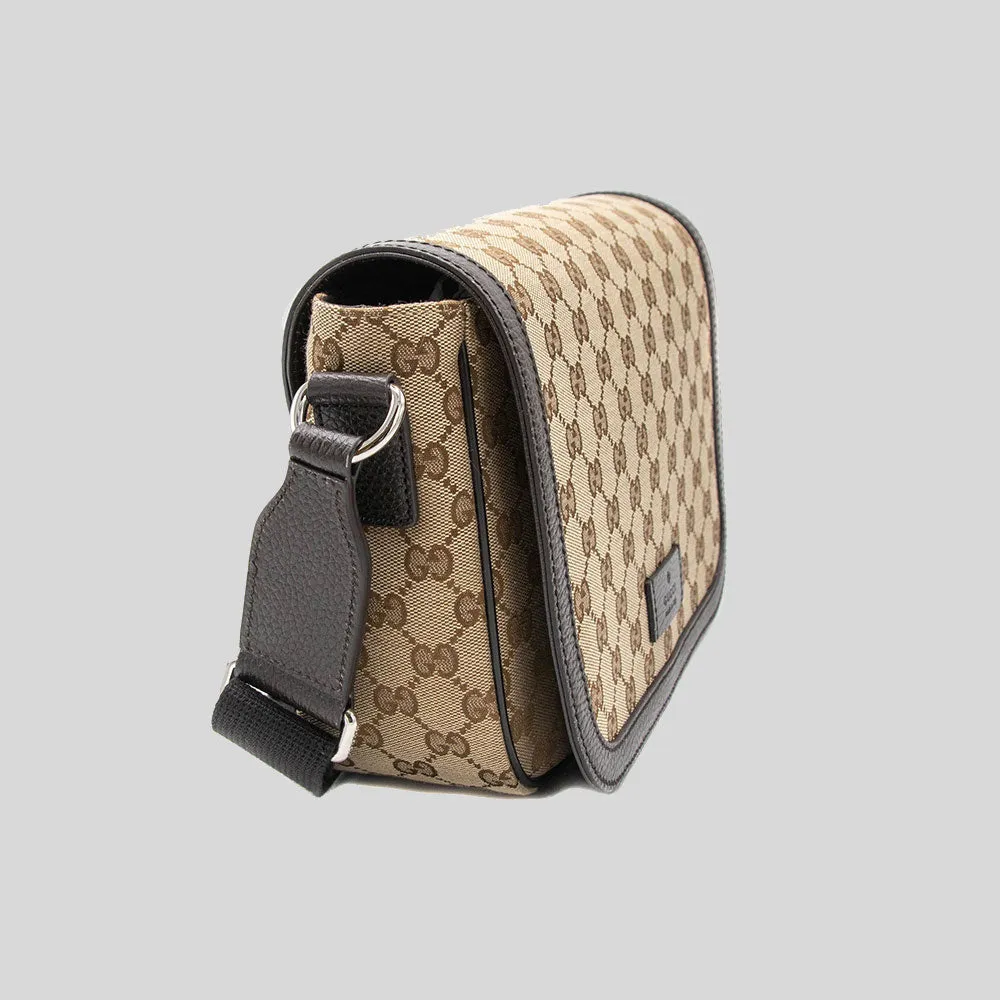 GUCCI Unisex Signature GG Canvas Flap Crossbody Bag Beige 449172