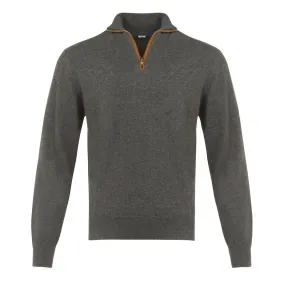 Half Zip With Leather Trim in Charcoal Grey