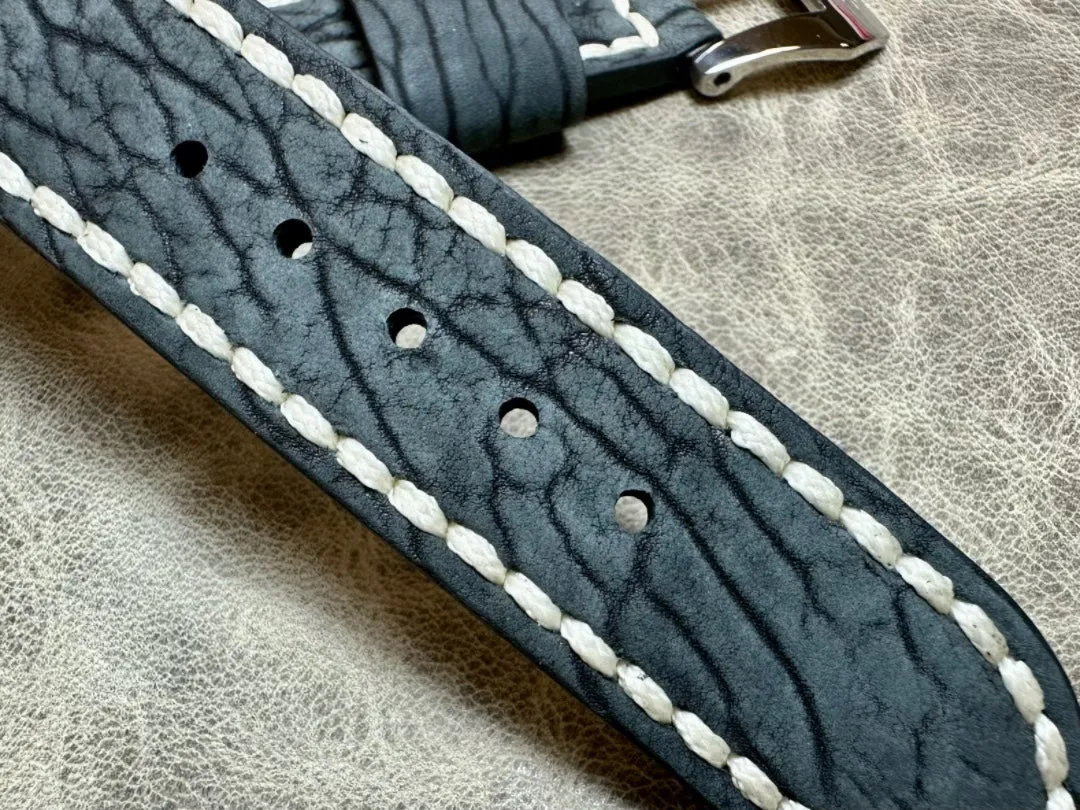 Handmade Order Panerai Seal Skin Matte Blue Grey 24mm Genuine Leather Strap