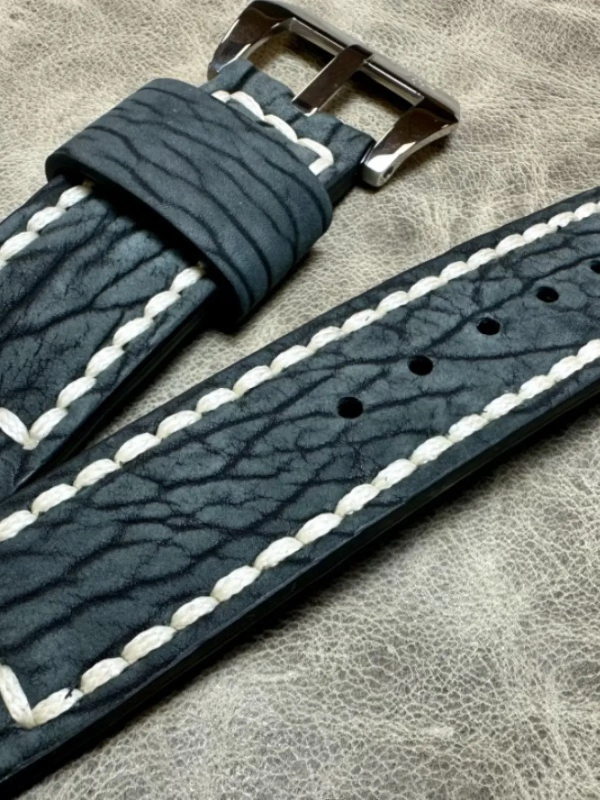 Handmade Order Panerai Seal Skin Matte Blue Grey 24mm Genuine Leather Strap