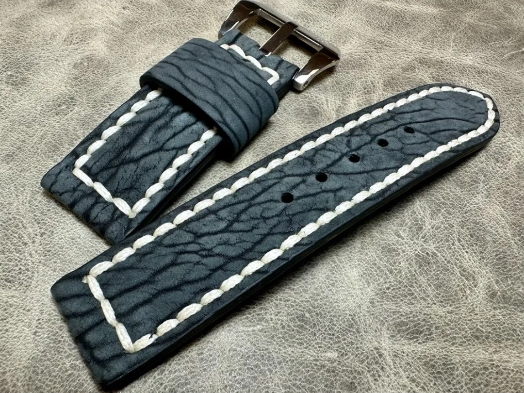 Handmade Order Panerai Seal Skin Matte Blue Grey 24mm Genuine Leather Strap