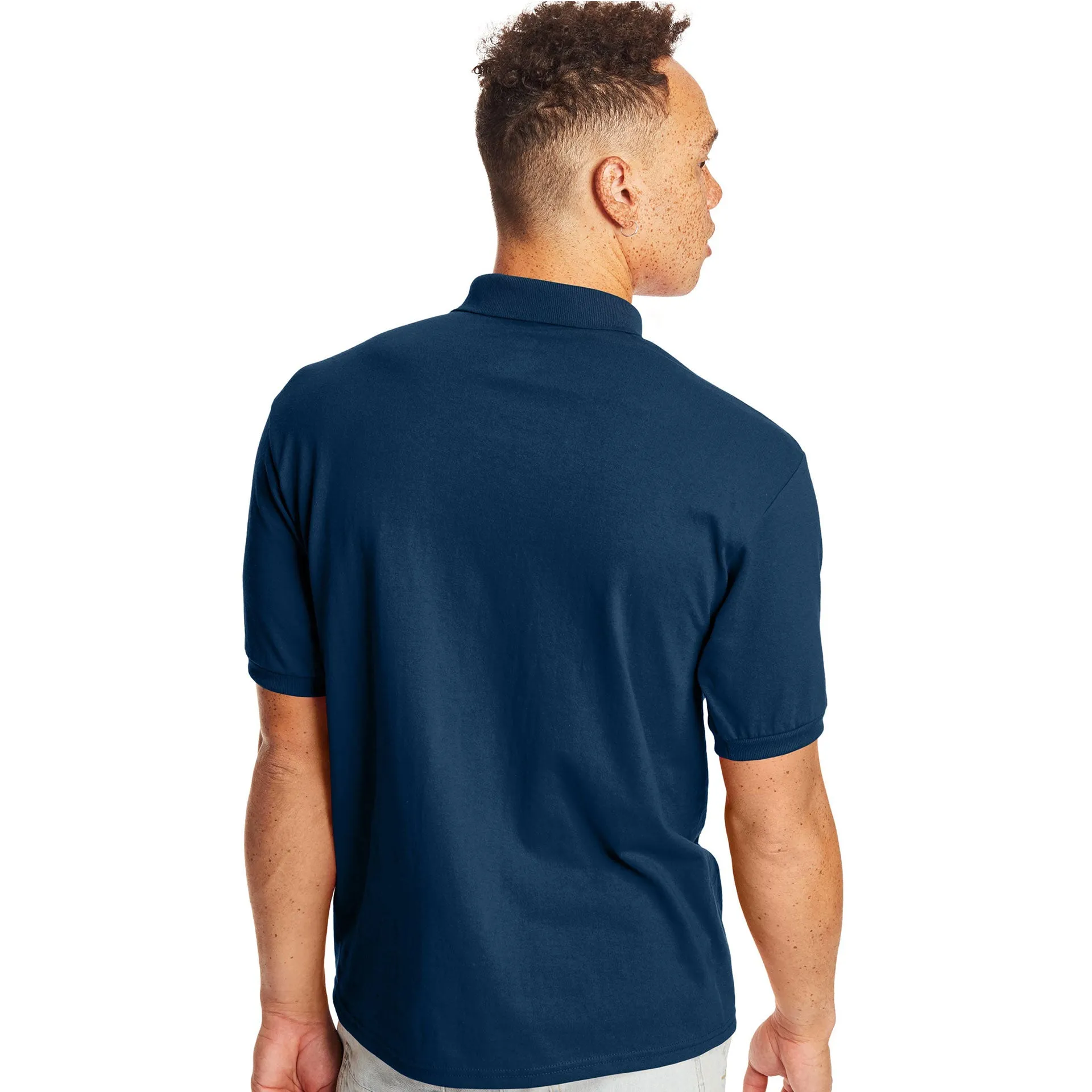 Hanes Cotton-Blend EcoSmart® Jersey Polo With Pocket - Navy