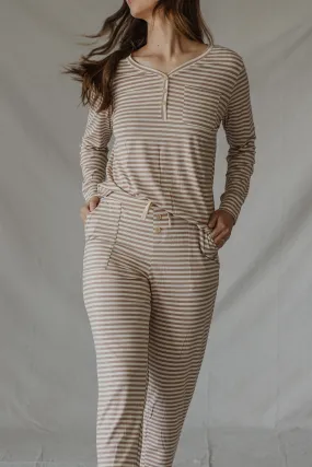 HENLEY PANTS SET LONG SLEEVE | Tan & Cream Stripe