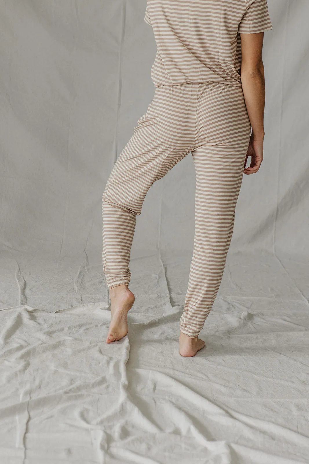 HENLEY PANTS SET SHORT SLEEVE | Tan & Cream Stripe