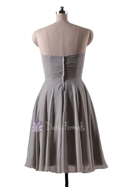 In stock,Ready to Ship - Knee Length Sweetheart Gray Chiffon Bridesmaid Dress(BM8487S) - (#55 Gray, Sz10)