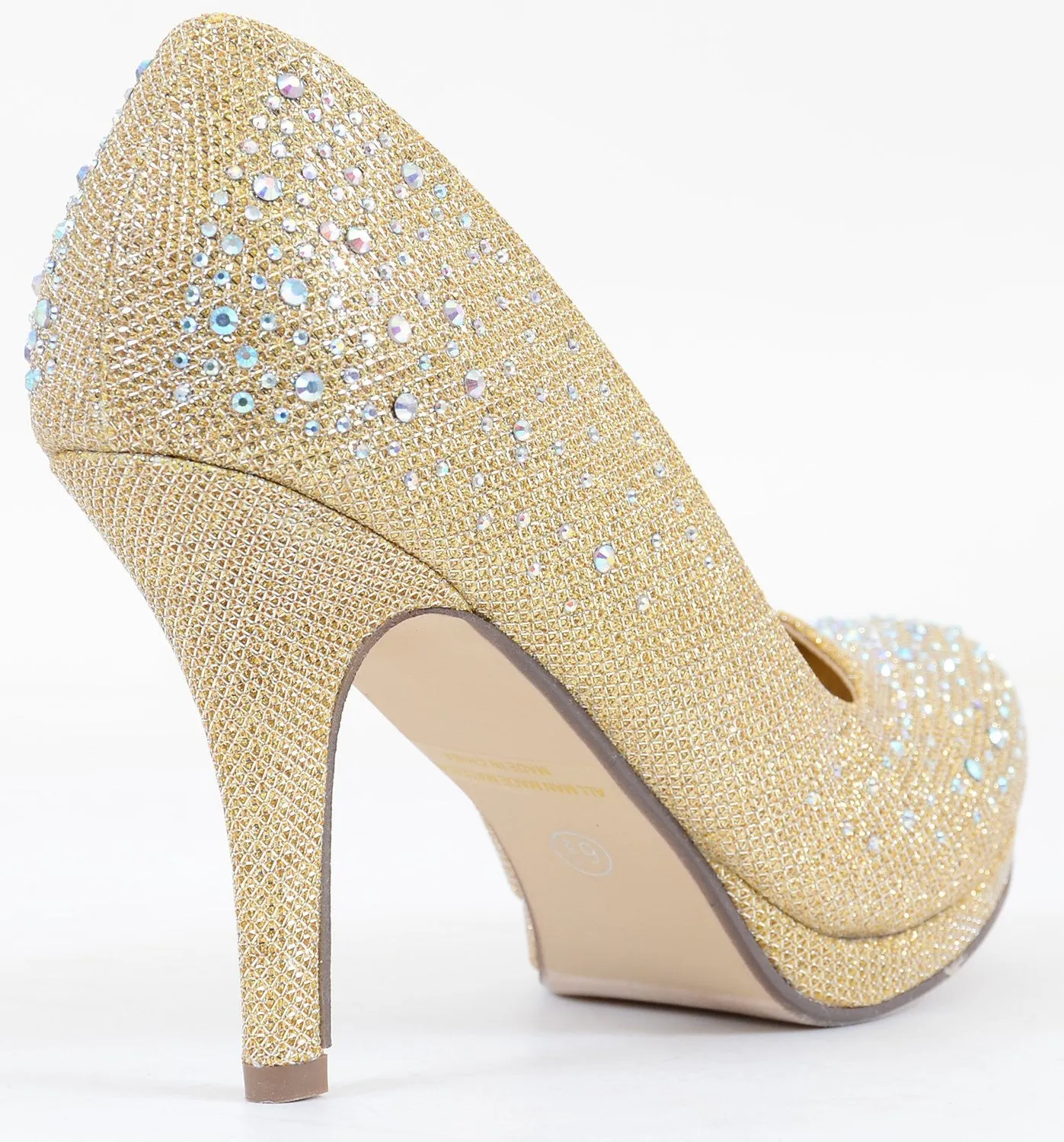 Jeweled Glitter Beaded Formal Party Low Heels Gold Pumps