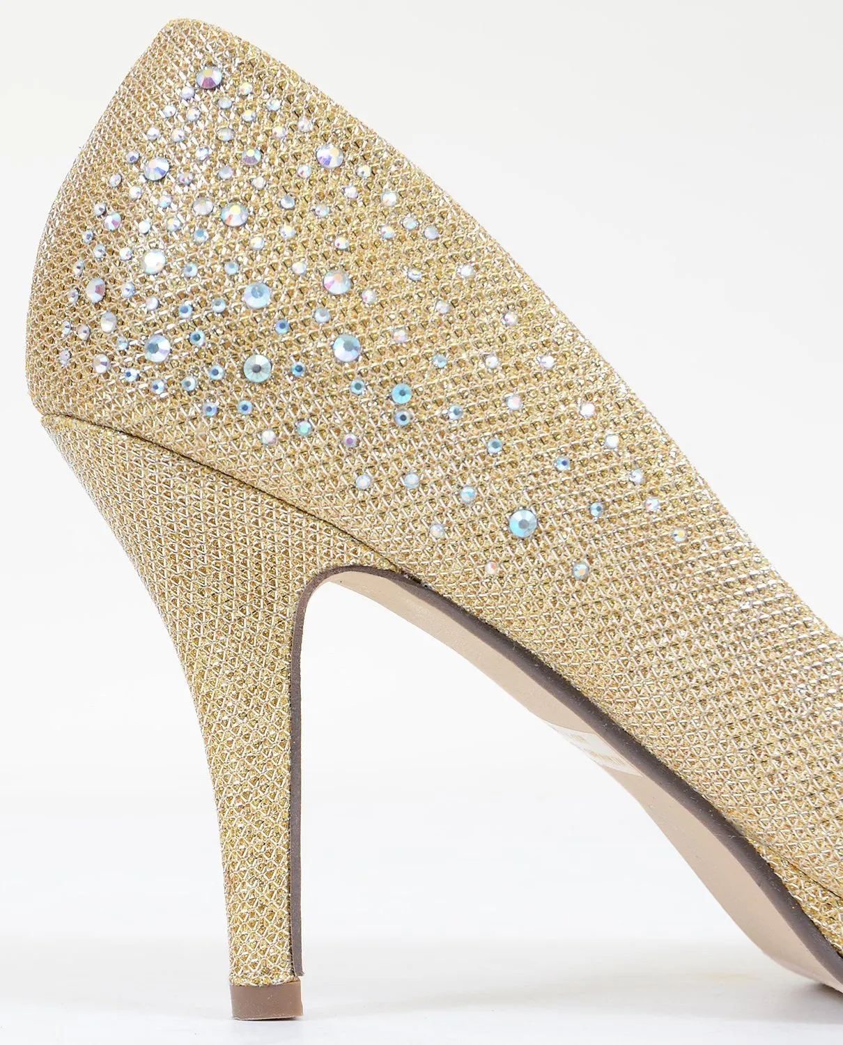 Jeweled Glitter Beaded Formal Party Low Heels Gold Pumps