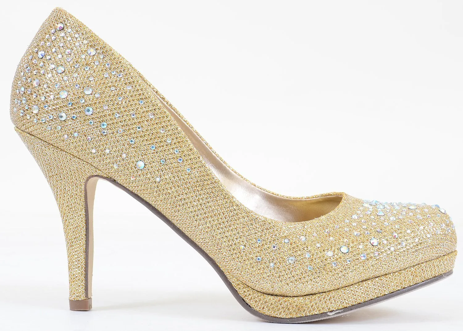 Jeweled Glitter Beaded Formal Party Low Heels Gold Pumps