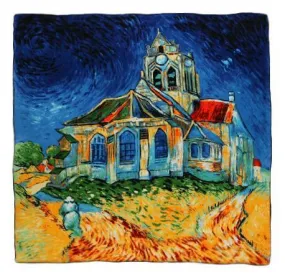 Large Square Silk Scarf 36x36" (90x90cm) Blue and Yellow Theme Classic Painting SZD012