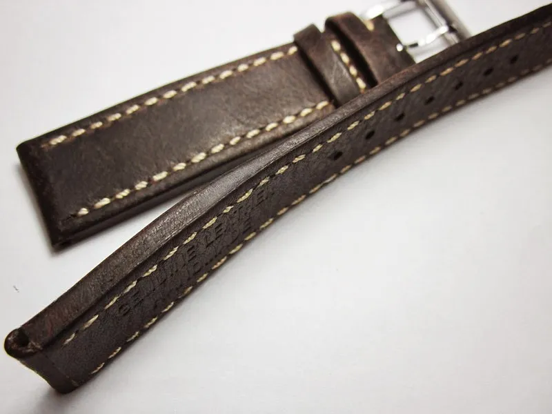 Leather Watch Strap 21mm 20mm Brown Leather and White Stitches Black Bay 58 Bronze Red Blue Flieger B Uhr Pilot Watch Gt2 Square Leather Cowhide Strap