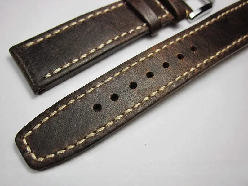 Leather Watch Strap 21mm 20mm Brown Leather and White Stitches Black Bay 58 Bronze Red Blue Flieger B Uhr Pilot Watch Gt2 Square Leather Cowhide Strap