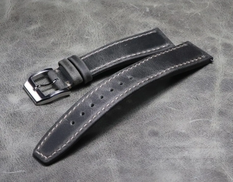 Leather Watch Strap 22mm 21mm Light Grey Leather and White Stitches Black Bay 58 Bronze Red Blue B Uhr Pilot Watch Gt2 Square Leather Cowhide Strap