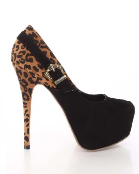 Leopard Print Black Faux Suede Stiletto Heels Platform Pump Fourever Funky