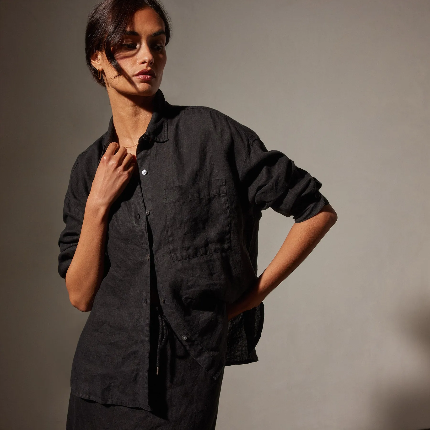 Linen Oversized Shirt - Black