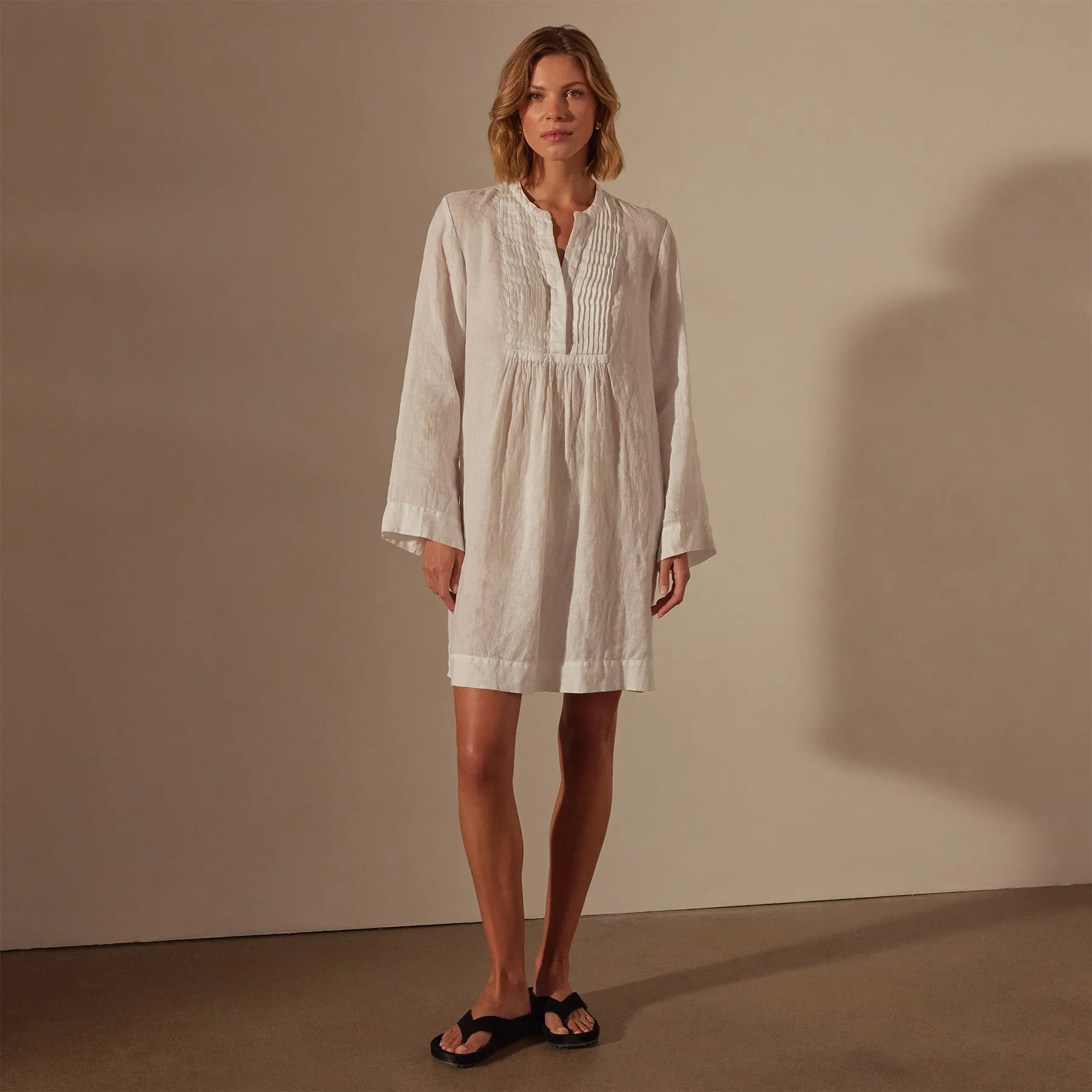 Linen Pin Tuck Dress - White