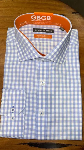 Long Sleeve Business Shirt - Gingham Blue & White Check