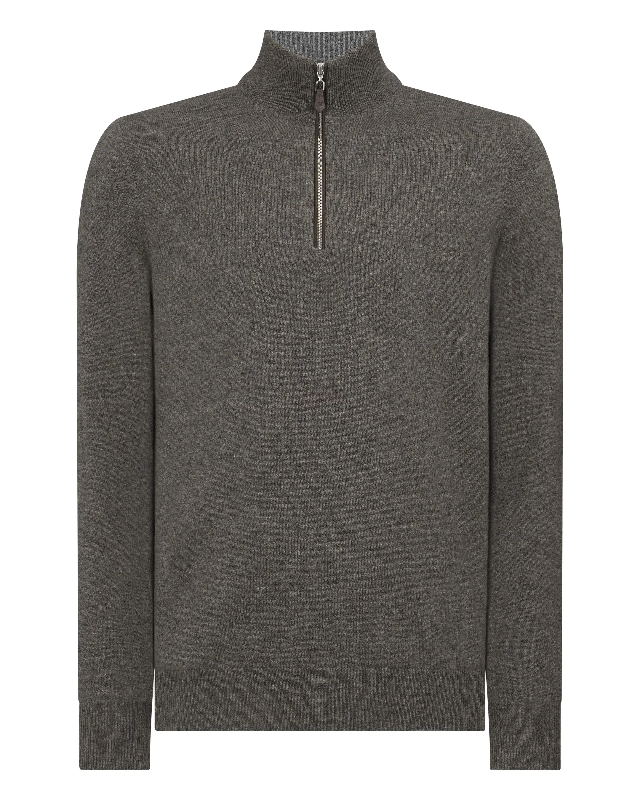 Men's Carnaby Half Zip Cashmere Jumper Wood Smoke Brown