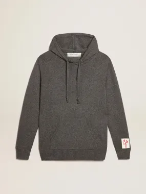 Men’s gray melange cashmere blend sweatshirt with hood