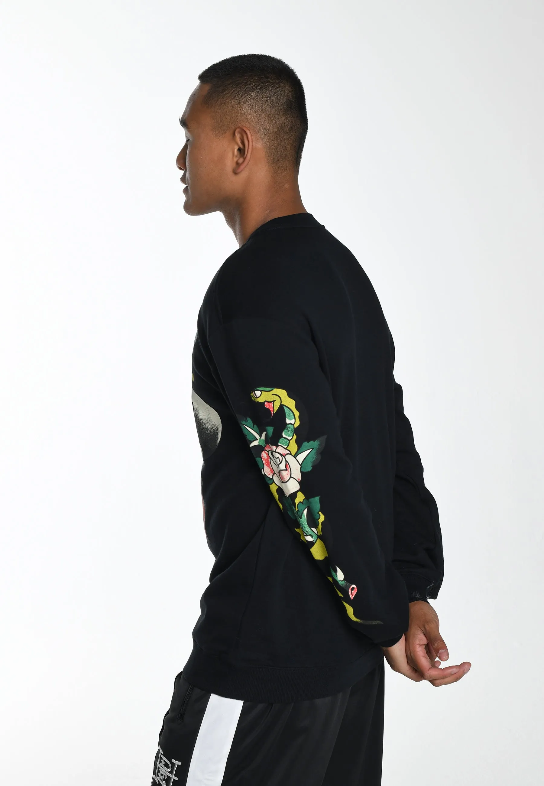 Mens Skull-Dagz Graphic Crew Neck Sweatshirt - Black